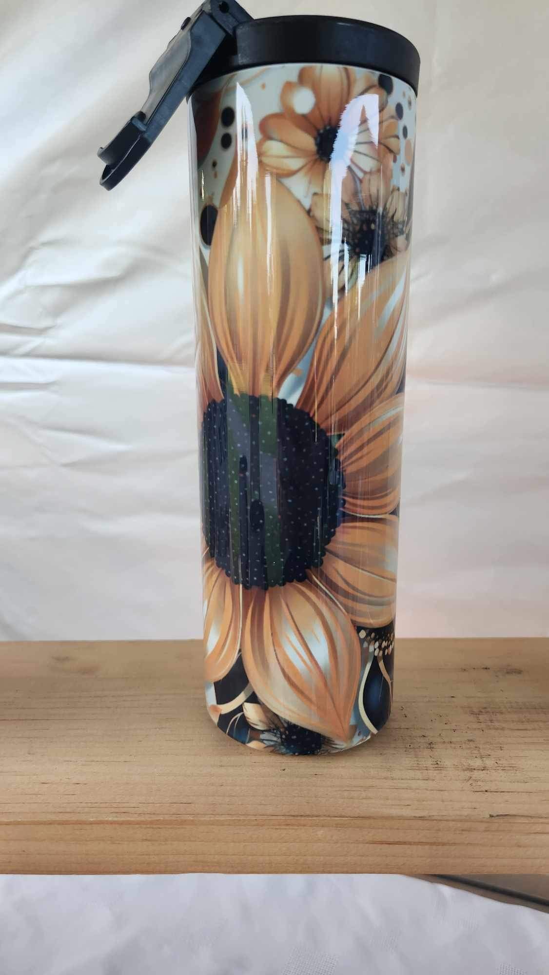 17oz Straight Tumbler with screw on lid- Sunflower