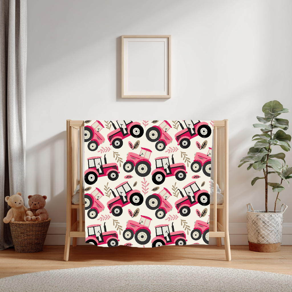 Pre-Order Minky Blanket - pink tractor