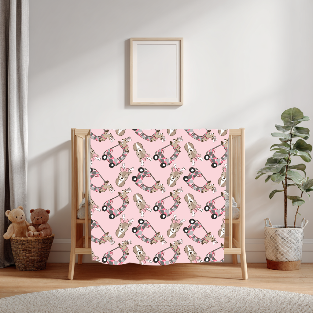 Pre-Order Minky Blanket - pink hunting