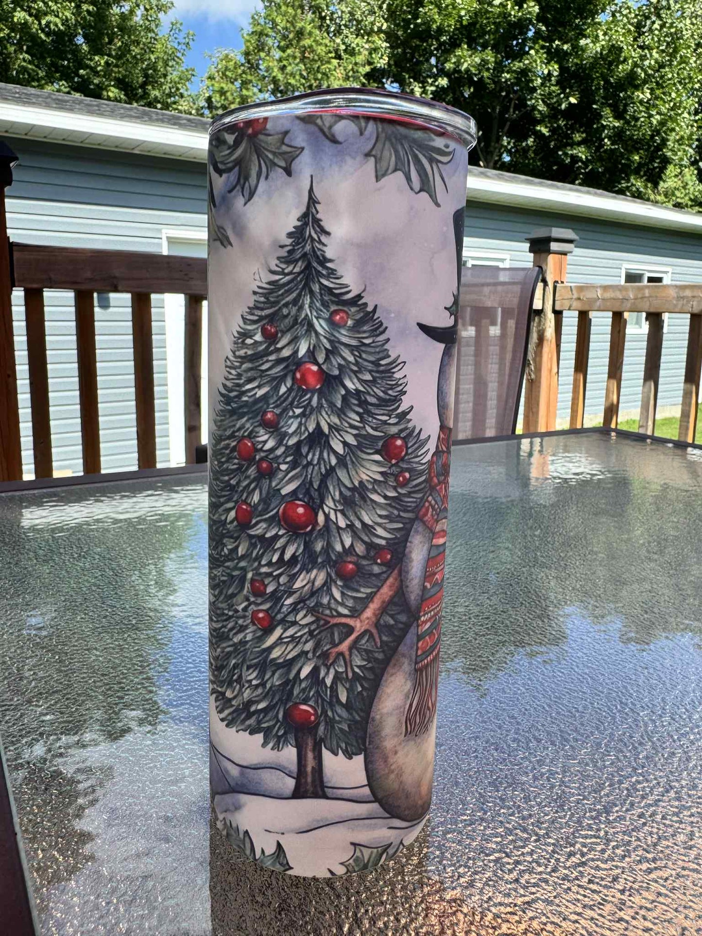 20 oz Straight Tumbler Matt Finish- Snowman