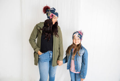 Slouchy Beanie Navy Floral