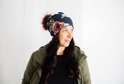 Slouchy Beanie Navy Floral