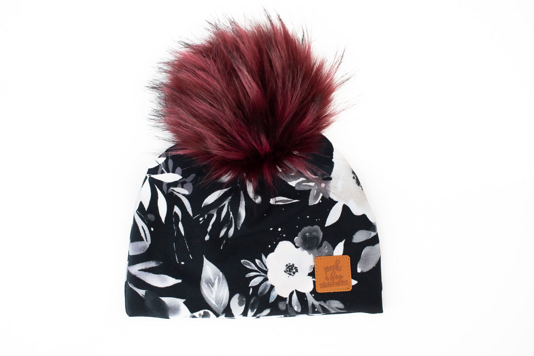 3 Season Toque black & white floral