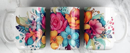 15oz ceramic Mug - Colourful floral