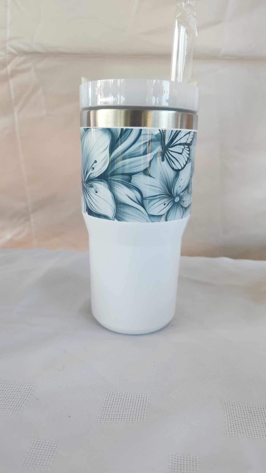 Kids- 20 oz Mini Tumblers- Black & white Floral