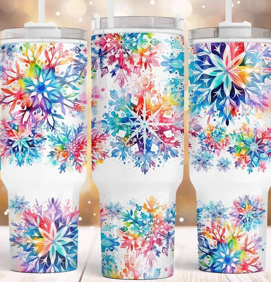 40 oz Tumblers - Colourful snowflakes