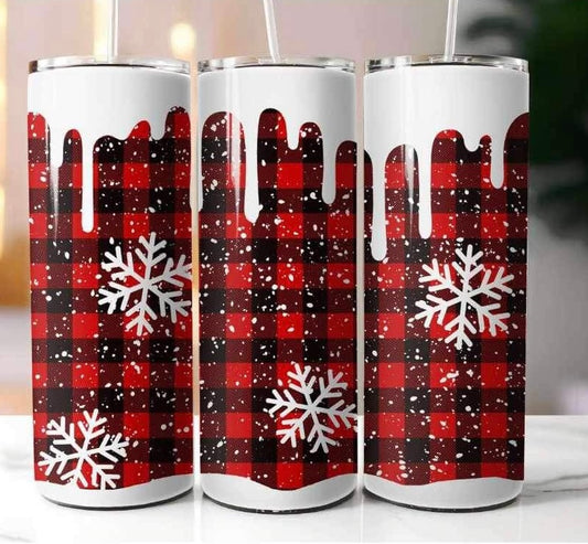 20 oz Straight Tumbler- Snow Plaid