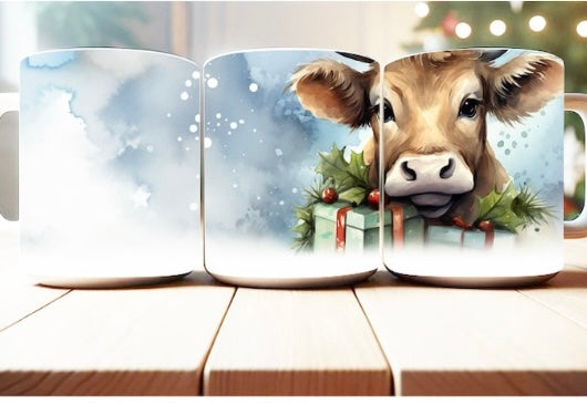 15oz ceramic Mug - winter cow