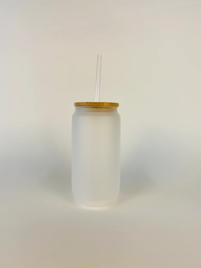 16oz Glass with bamboo lid and straw - Custom