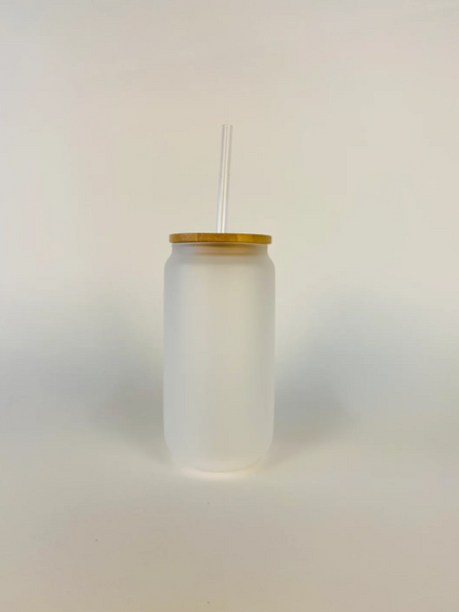 16oz Glass with bamboo lid and straw - Custom