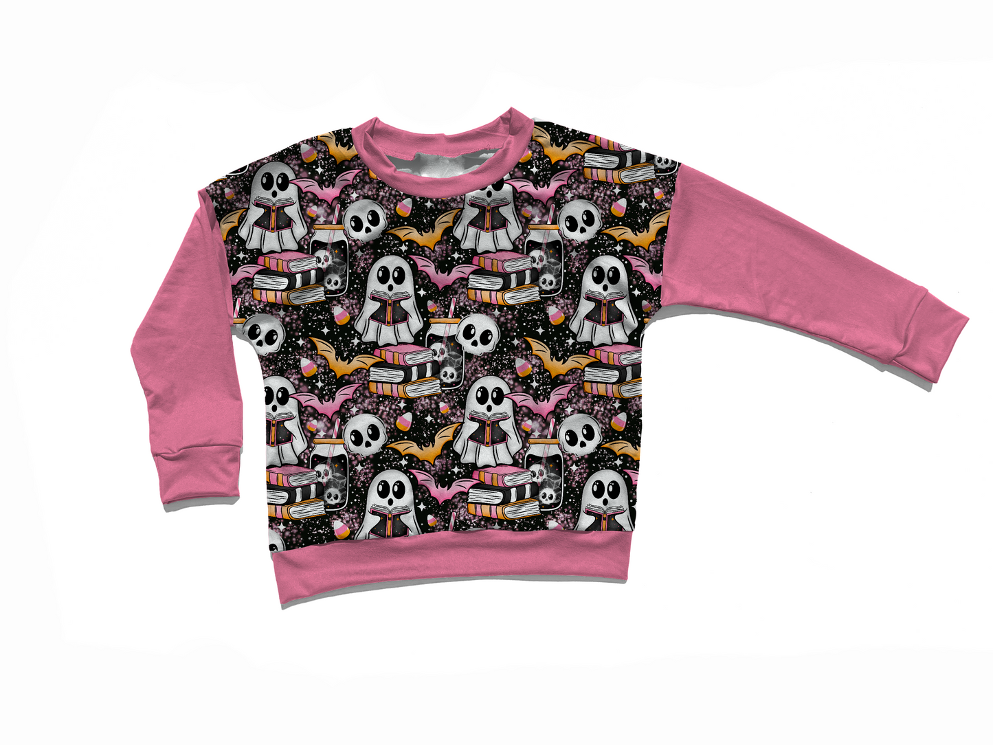 Pink Ghost book-Adult - Handmade -Crewneck