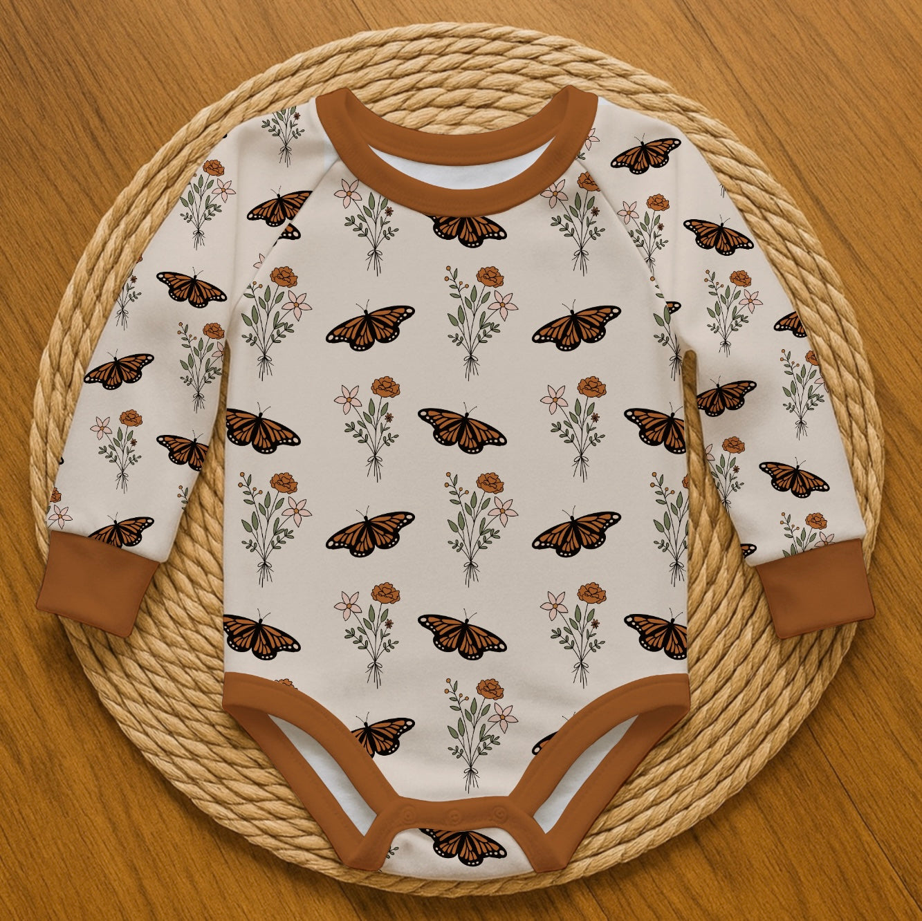 Butterfly, orange - Romper with snaps