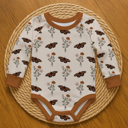 Butterfly, orange - Romper with snaps
