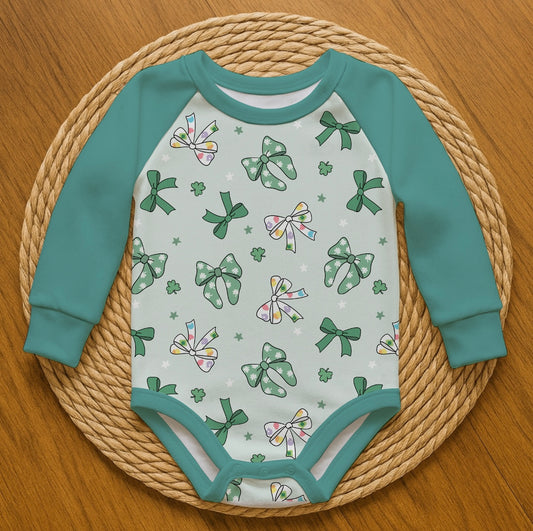 Green Bows- Romper with snaps