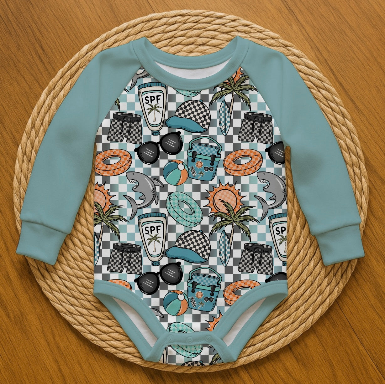 Beach boy, blue - Romper with snaps