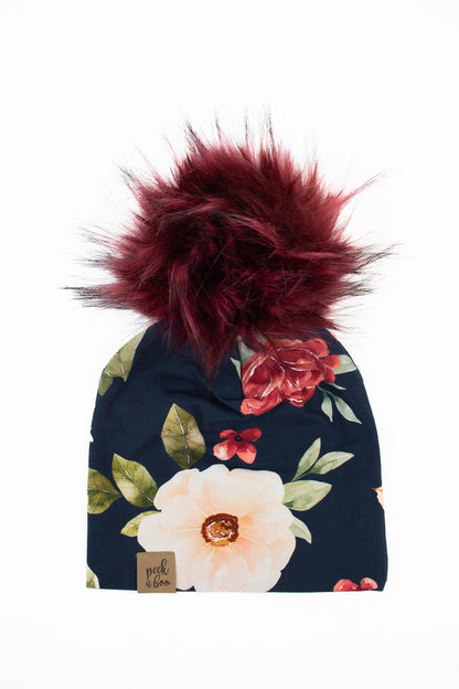 Slouchy Beanie Navy Floral
