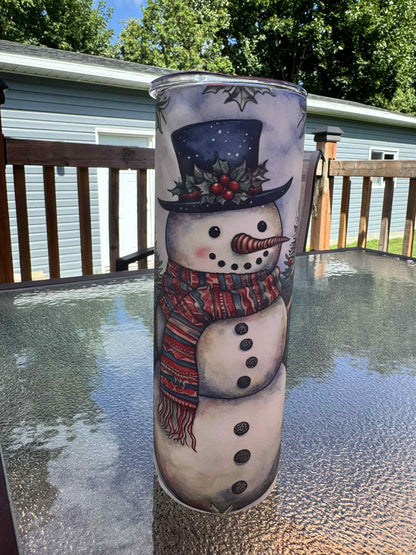20 oz Straight Tumbler Matt Finish-  Snowman