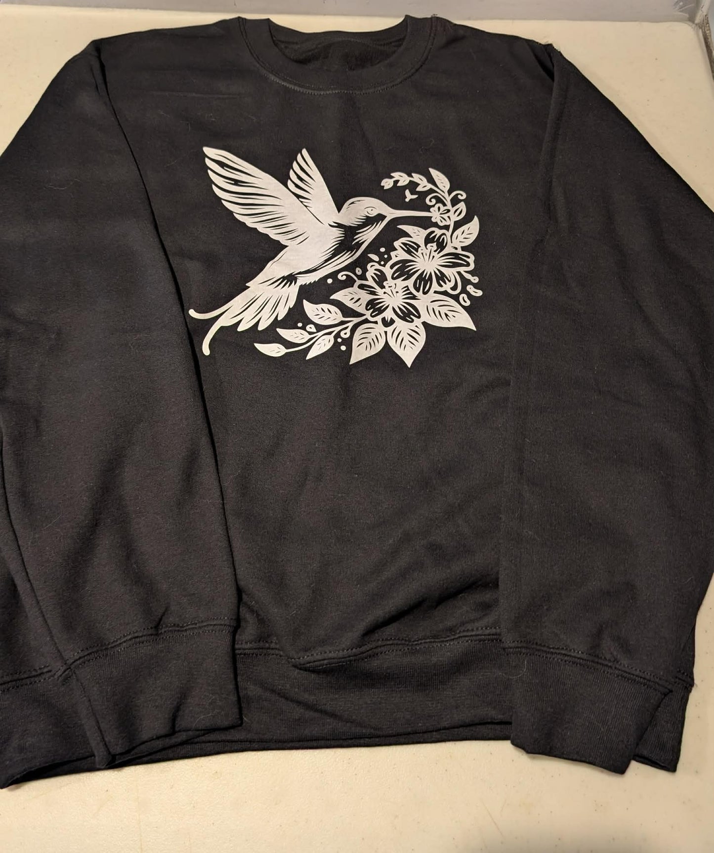 Adult - Hummingbird- Medium Black crewneck
