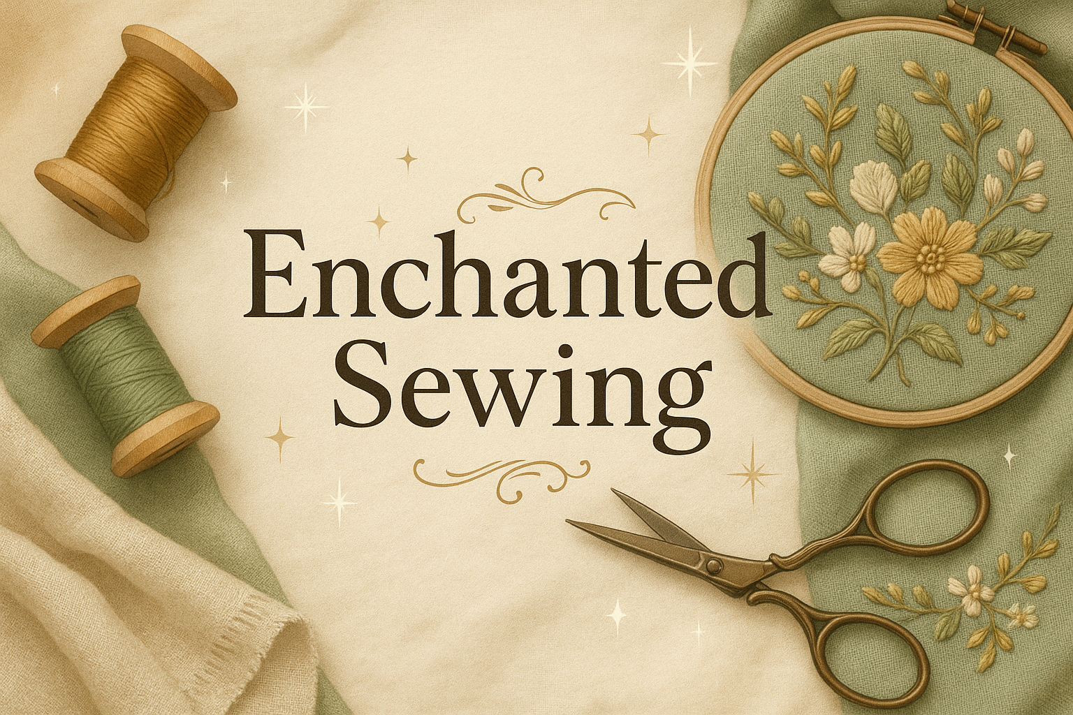 main collection banner for enchanted sewing, classy, natural inviting colours
